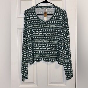 PINK by VS Holiday Patterned Long Sleeve  Sleep Top XL